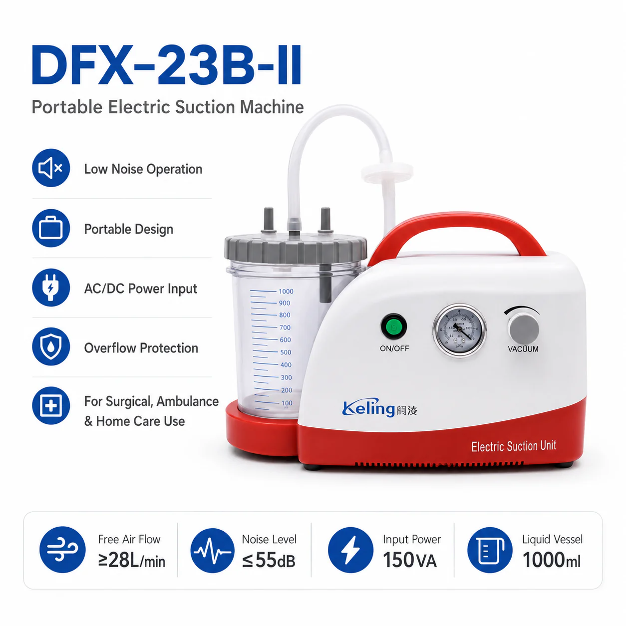 DFX-23B-II DFX-23B-II Portable Electric Suction Machine | AC/DC Ambulance Aspirator
