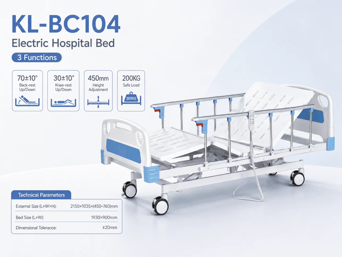 KL-BC104 KL-BC104 Electric Hospital Bed | 3-Function Electric Bed 200 kg