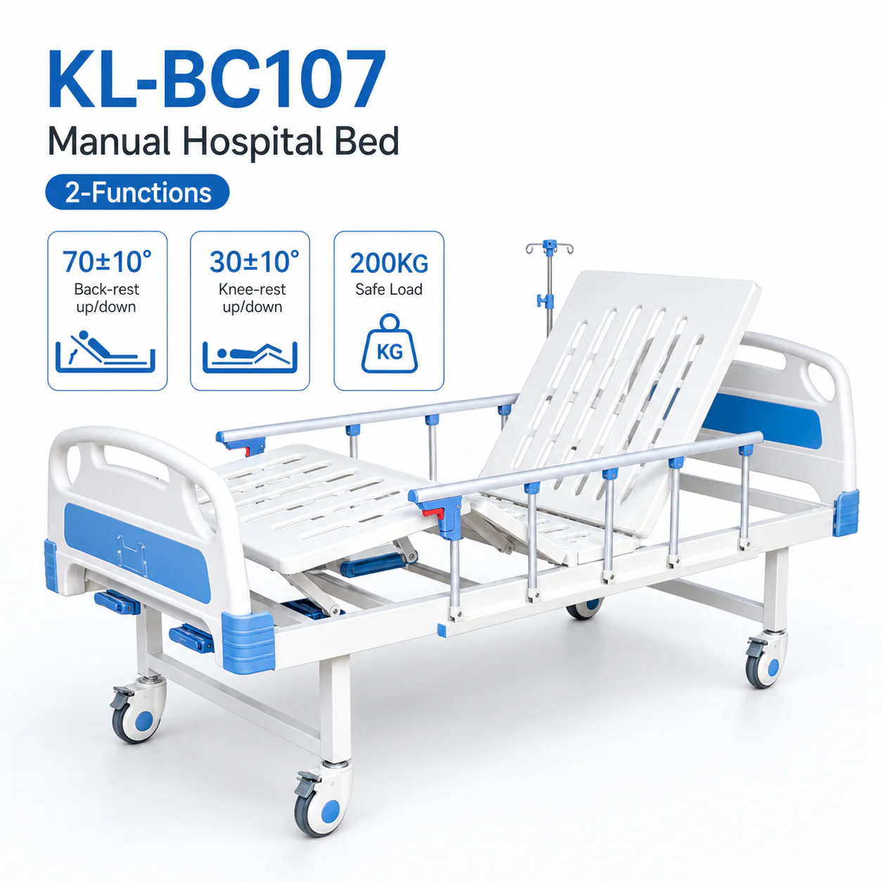 KL-BC107 KL-BC107 Manual Hospital Bed | 2-Function Backrest & Knee-Rest