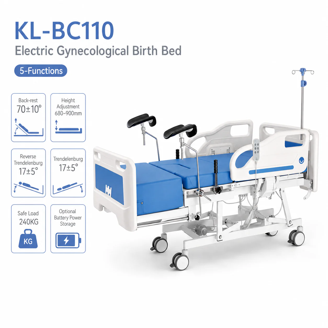 KL-BC110 KL-BC110 Electric Gynecological Birth Bed | 5-Function OB Delivery Bed