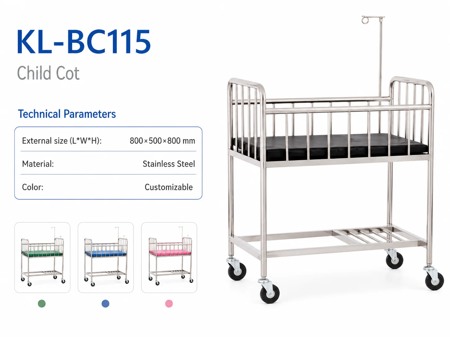 KL-BC115 KL-BC115 Child Cot | Stainless Steel Pediatric Hospital Cot