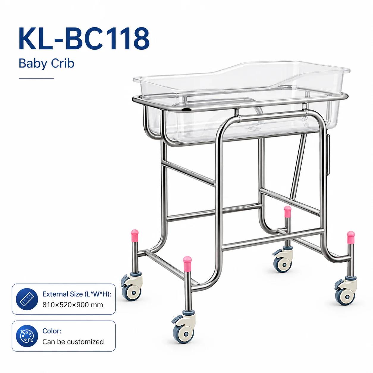 KL-BC118 KL-BC118 Baby Crib | Stainless Steel Transparent Bassinet Baby Crib