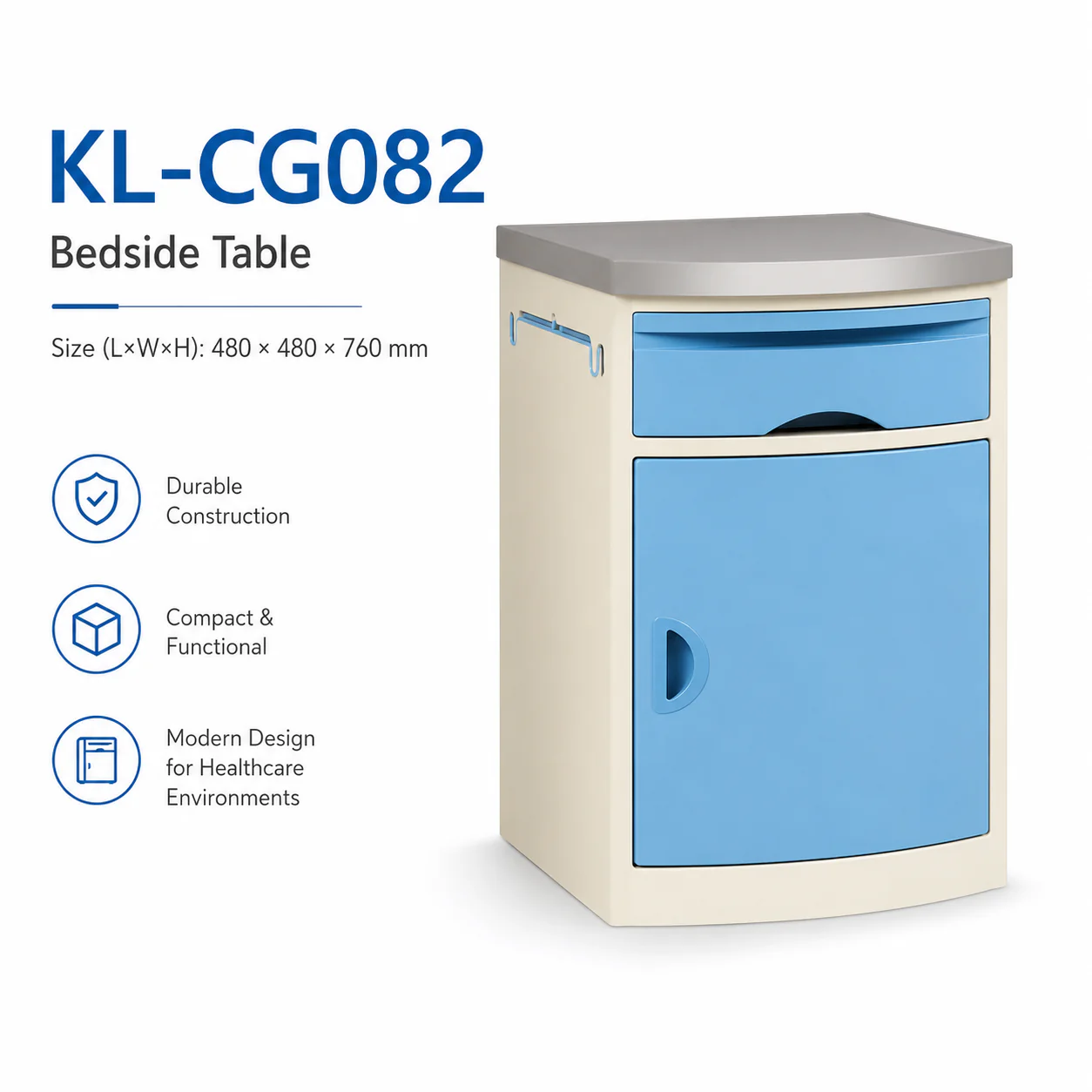 KL-CG082 KL-CG082 Bedside Table | Steel-Top Hospital Cabinet 480 × 480 × 760 mm