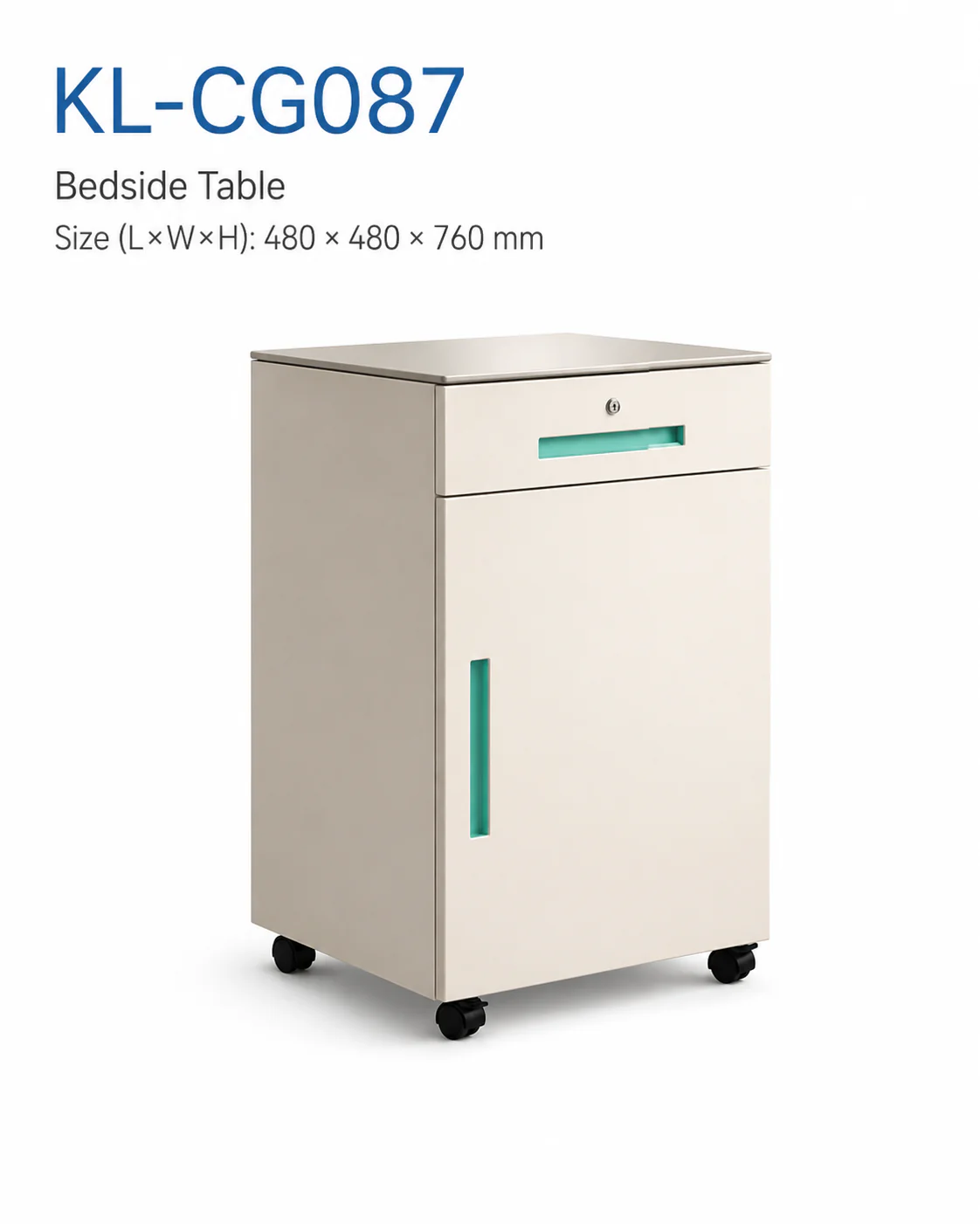KL-CG087 KL-CG087 Bedside Table | Modern Steel Cabinet with Teal Accent