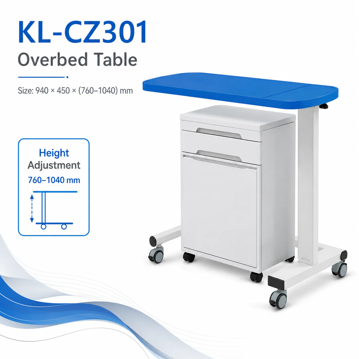 KL-CZ301 KL-CZ301 Overbed Table | Height-Adjustable Table with Cabinet