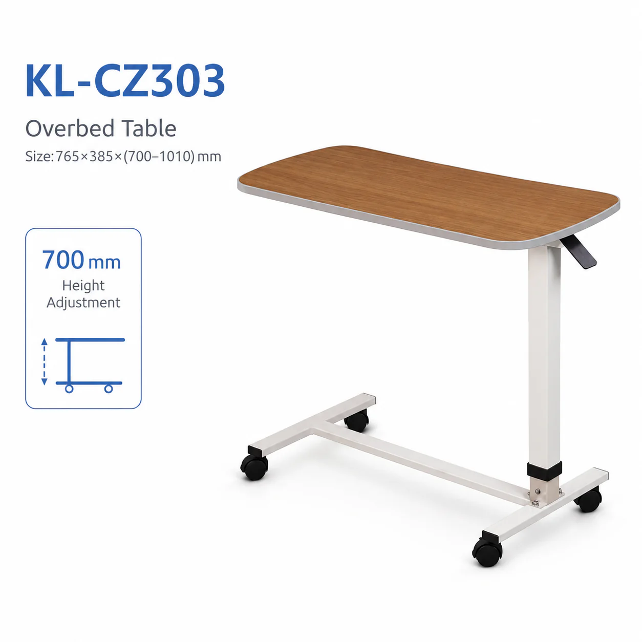 KL-CZ303 KL-CZ303 Overbed Table | Wood-Grain Tabletop 700–1010 mm