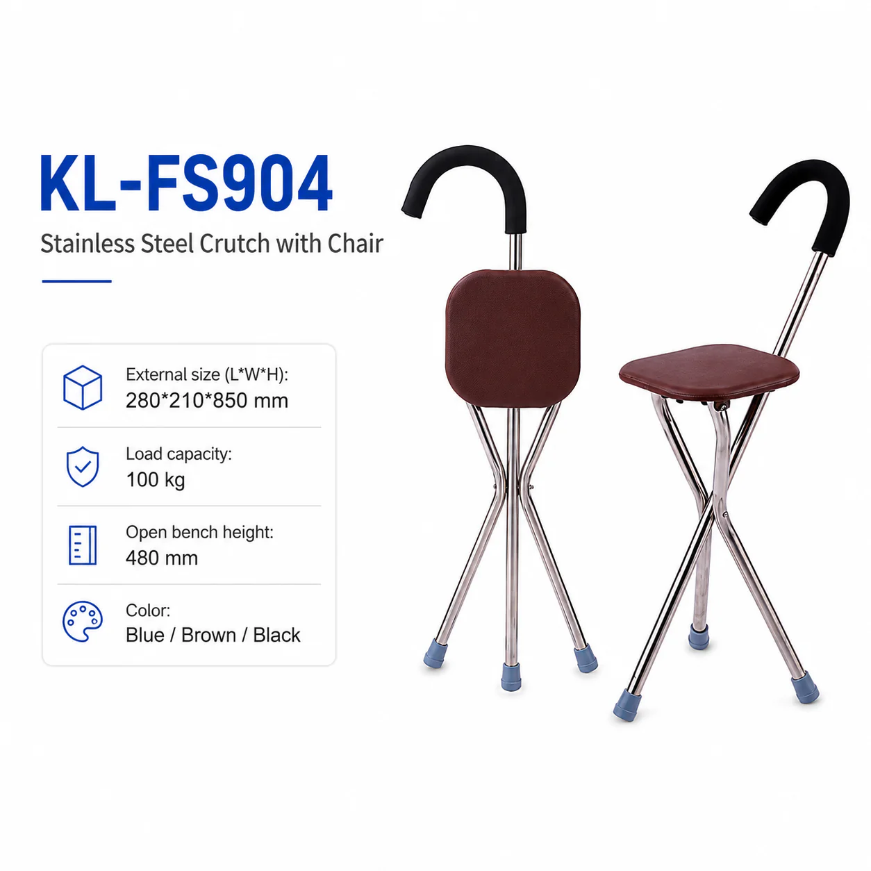 KL-FS904 KL-FS904 Crutch with Chair | 2-in-1 Stainless Steel Walking Seat