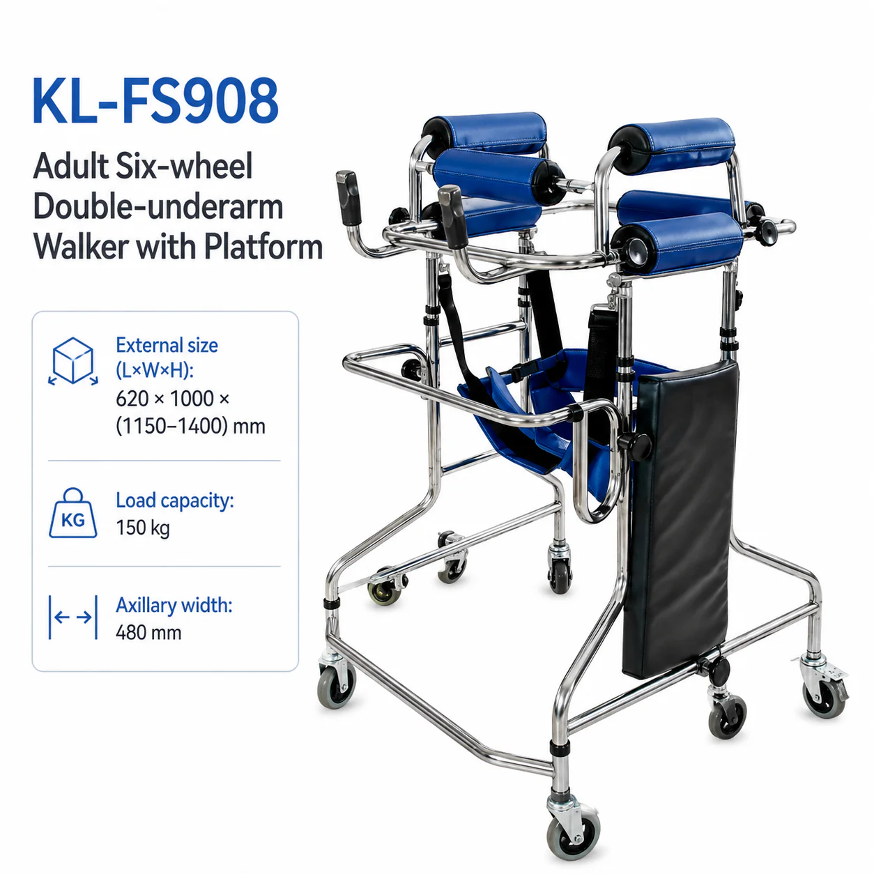 KL-FS908 KL-FS908 Double-underarm Walker with Platform | Adult Rehabilitation Walker