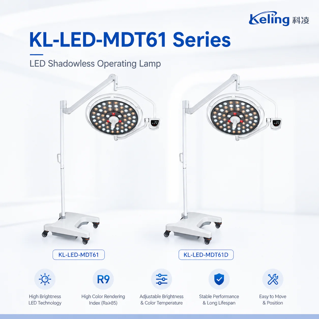 KL-LED-MDT6I KL-LED-MDT6I Mobile Double-Dome LED Surgical Light | Ultra-Thin Lens Shadowless Operating Lamp
