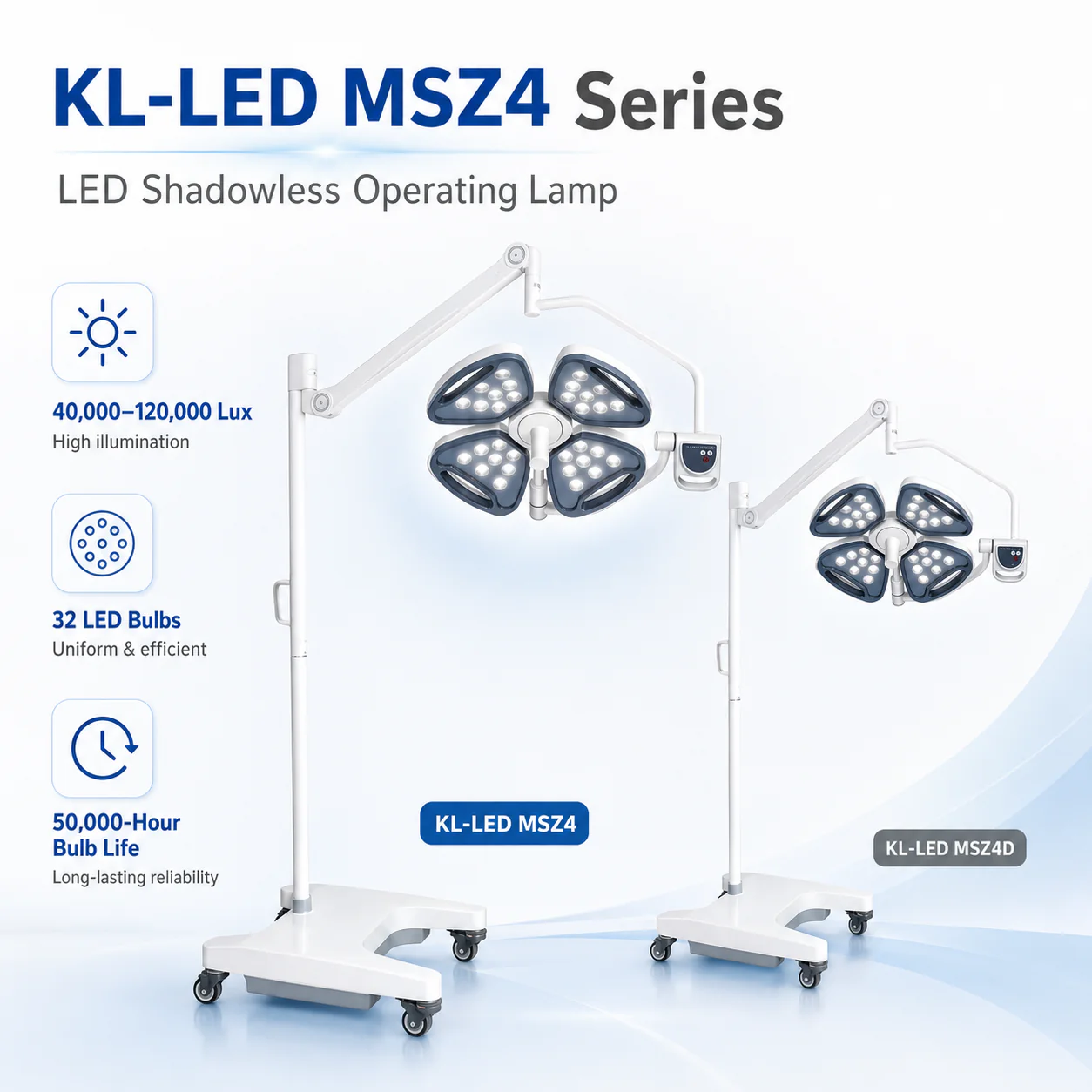 KL-LED·MSZ4 KL-LED-MSZ4 Mobile LED Surgical Light | Four-Petal Dome, 32 LEDs, 40,000–120,000 Lux