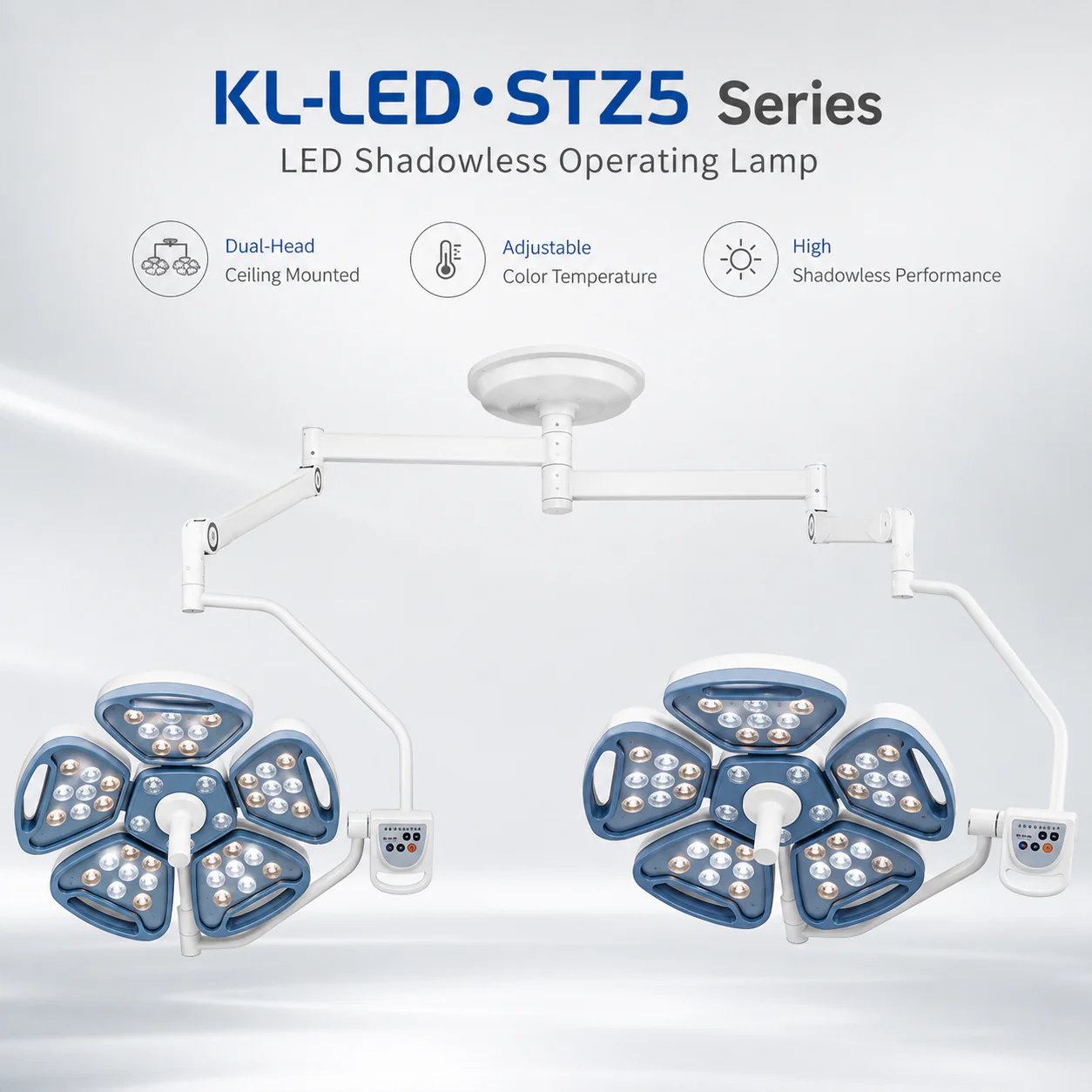 KL-LED-STZ5 KL-LED-STZ5 Ceiling-Mounted LED Shadowless Operating Lamp | Five-Petal Dome, 45 LEDs