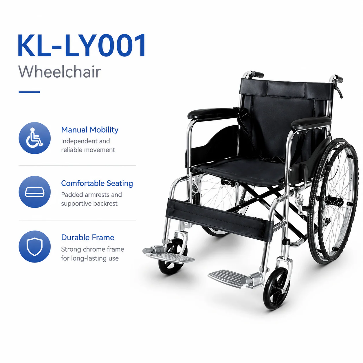 KL-LY001 KL-LY001 Manual Wheelchair | Standard Chrome-Frame Wheelchair