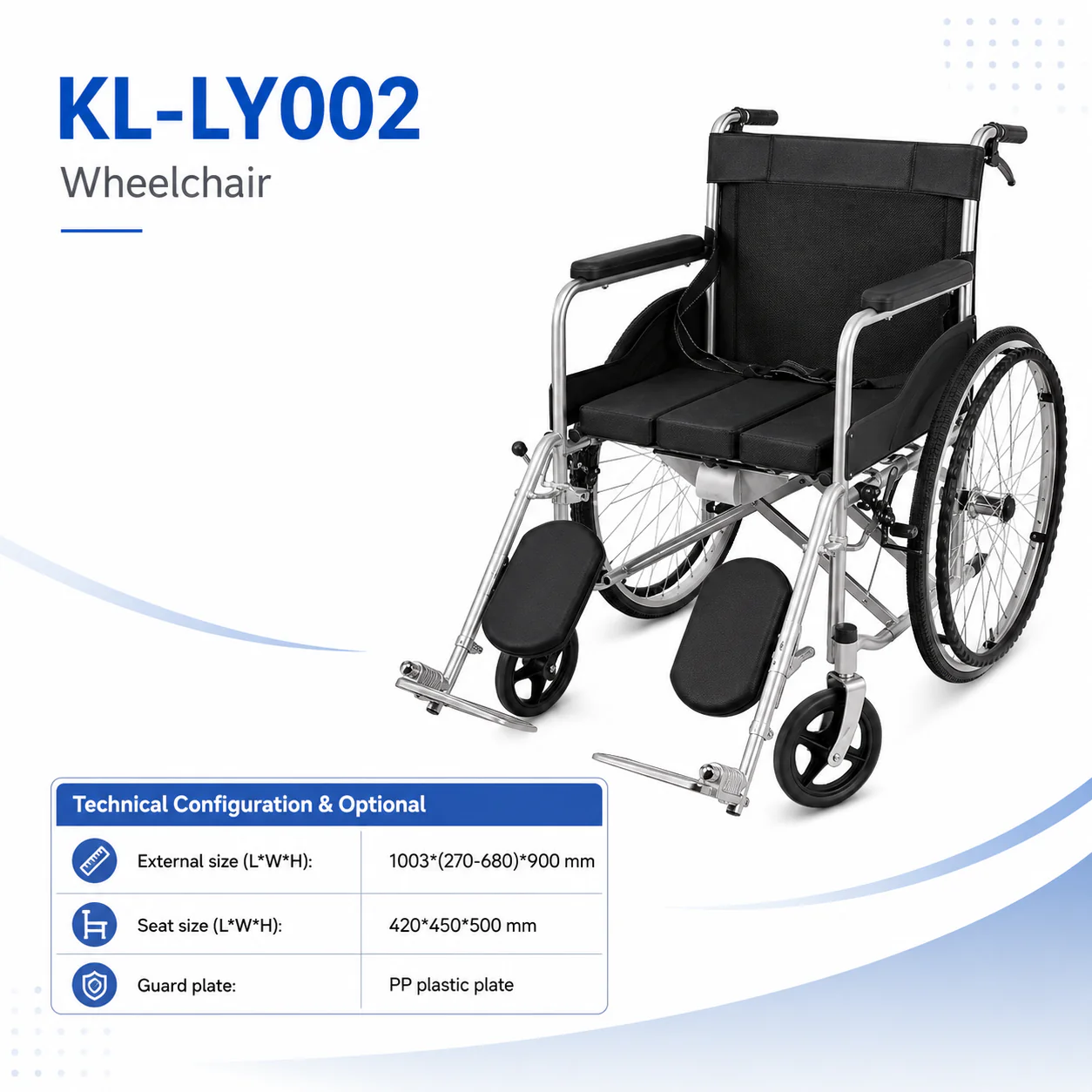 KL-LY002 KL-LY002 Manual Wheelchair | Foldable Wheelchair with Elevating Footrests