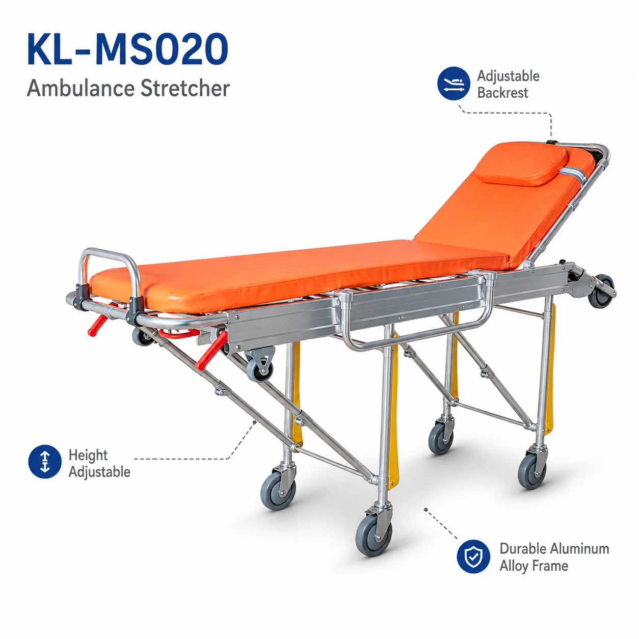 KL-MS020 KL-MS020 Ambulance Stretcher | Aluminum Alloy Height-Adjustable Stretcher