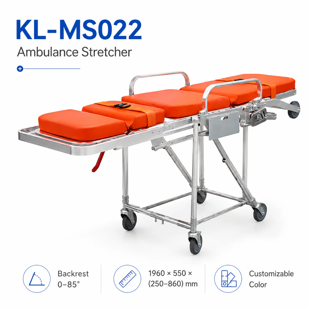 KL-MS022 KL-MS022 Ambulance Stretcher | 85° Backrest Foldable Frame Stretcher