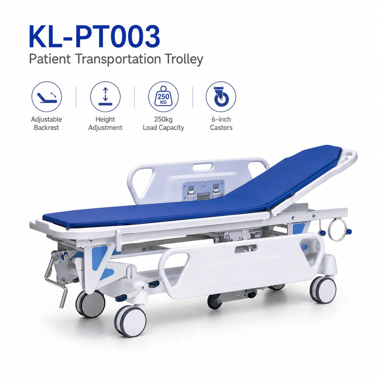 KL-PT003 KL-PT003 Patient Transportation Trolley | 250 kg 6-Inch Castor Transfer Trolley