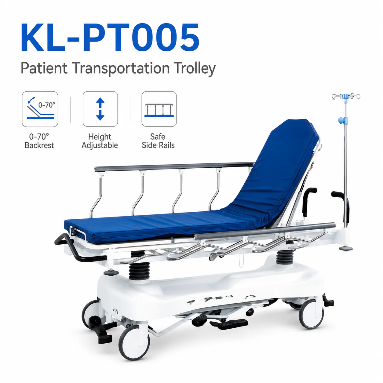 KL-PT005 KL-PT005 Patient Transportation Trolley | Extra-Long IV Pole Transfer Trolley