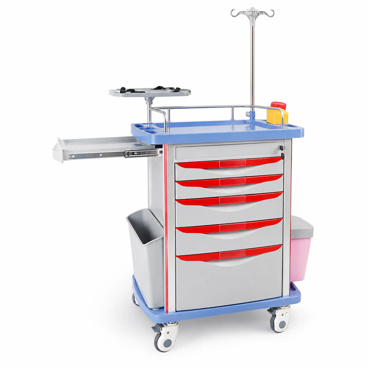KL-TC003 KL-TC003 Emergency Trolley | ABS Crash Cart with 5-Drawer & IV Pole