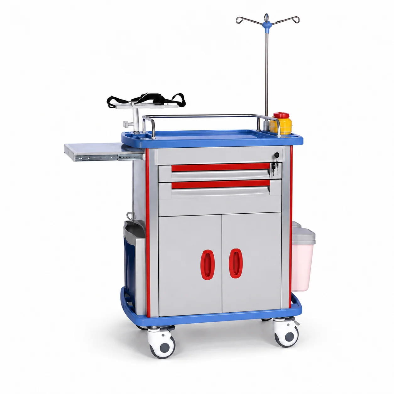 KL-TC004 KL-TC004 Emergency Trolley | Cabinet Base with Drawers & IV Pole