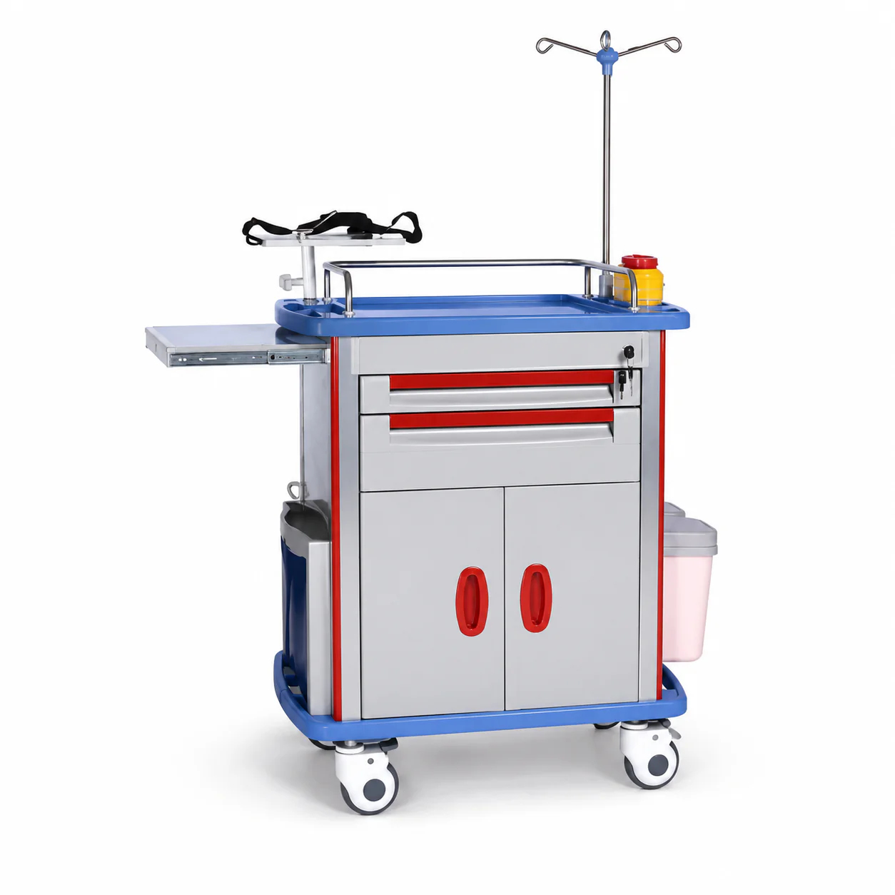 KL-TC004 KL-TC004 Emergency Trolley | Cabinet Base with Drawers & IV Pole