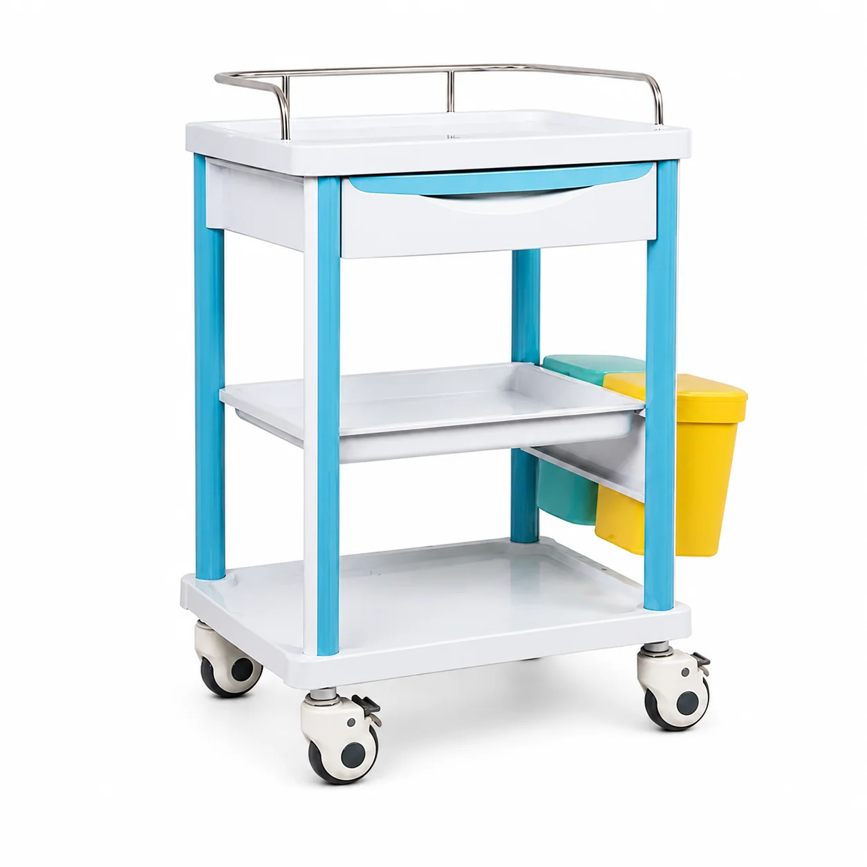 KL-TC011 KL-TC011 Medicine Trolley | 3-Tier Open Shelf with Drawer & Stainless Rail