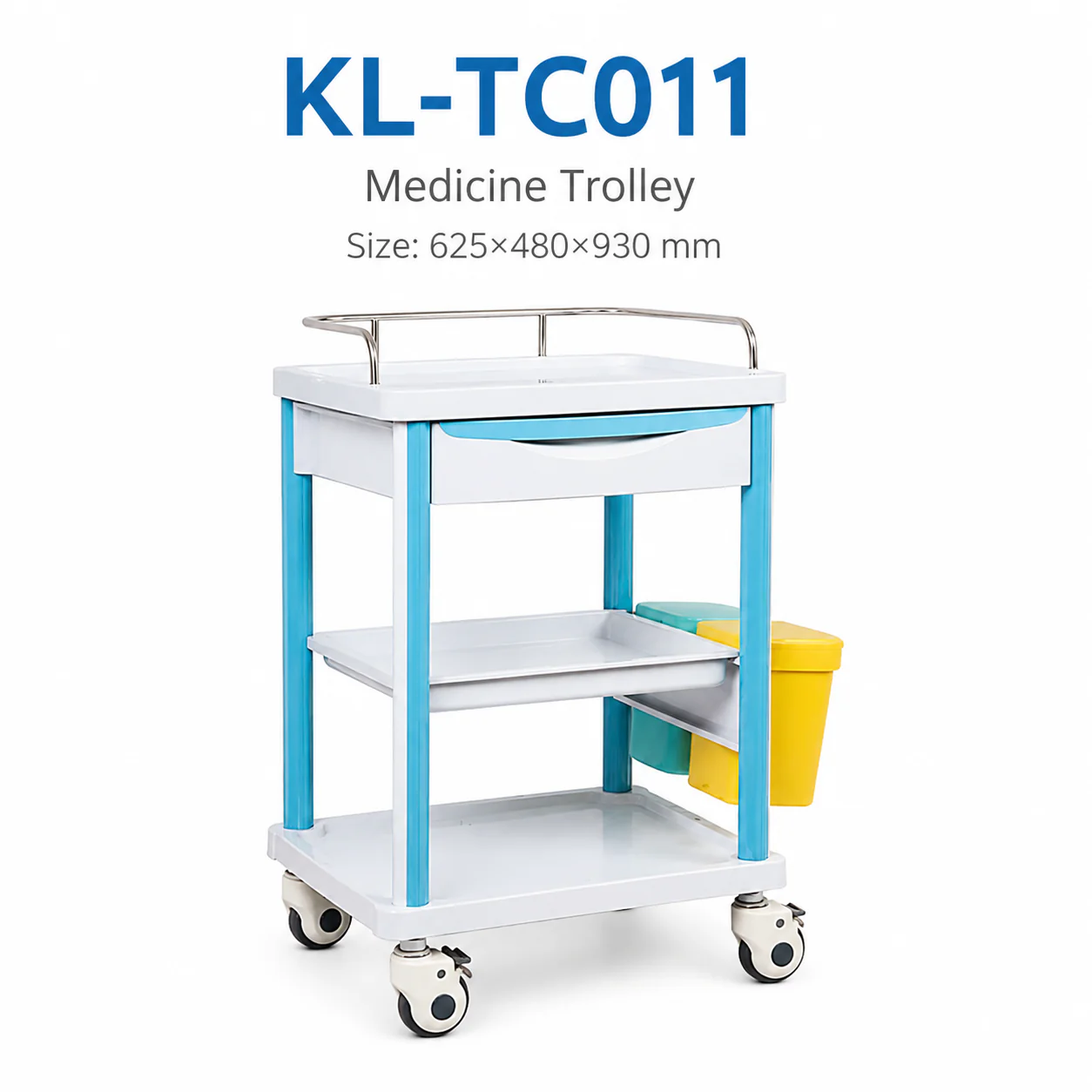 KL-TC011 KL-TC011 Medicine Trolley | 3-Tier Open Shelf with Drawer & Stainless Rail