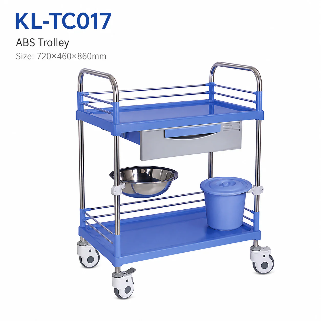 KL-TC017 KL-TC017 ABS Trolley | Nursing Cart with Drawer, Basin Holder & Bucket
