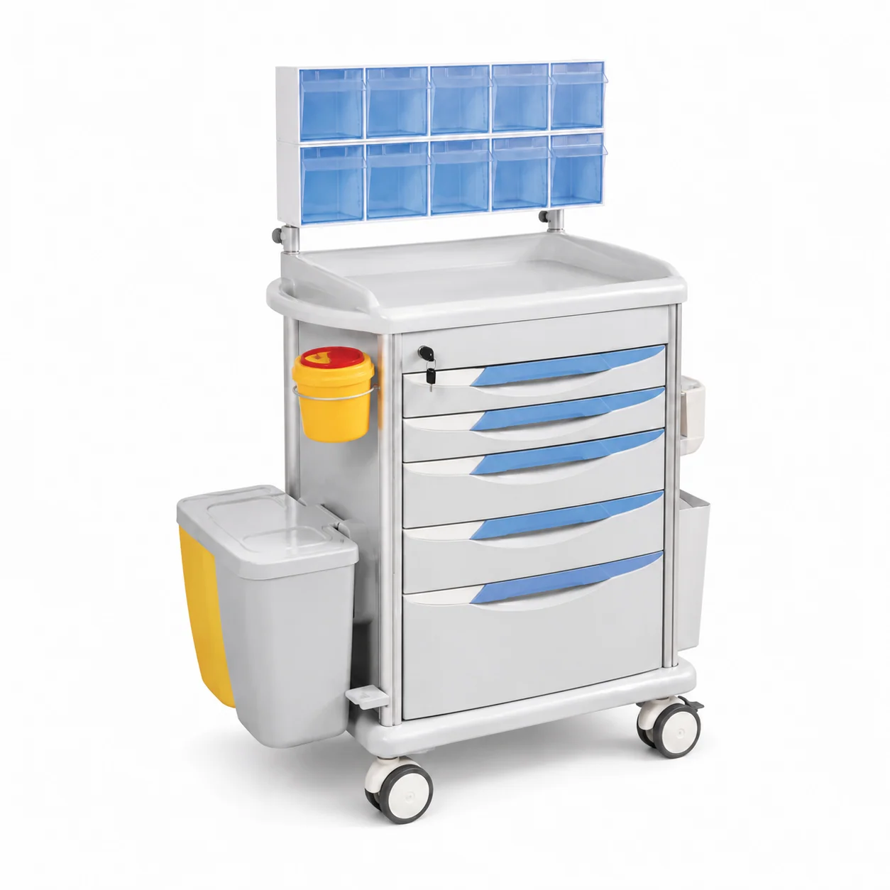 KL-TC021 KL-TC021 Anesthesia Trolley | 5-Drawer ABS Cart with Top Organizer