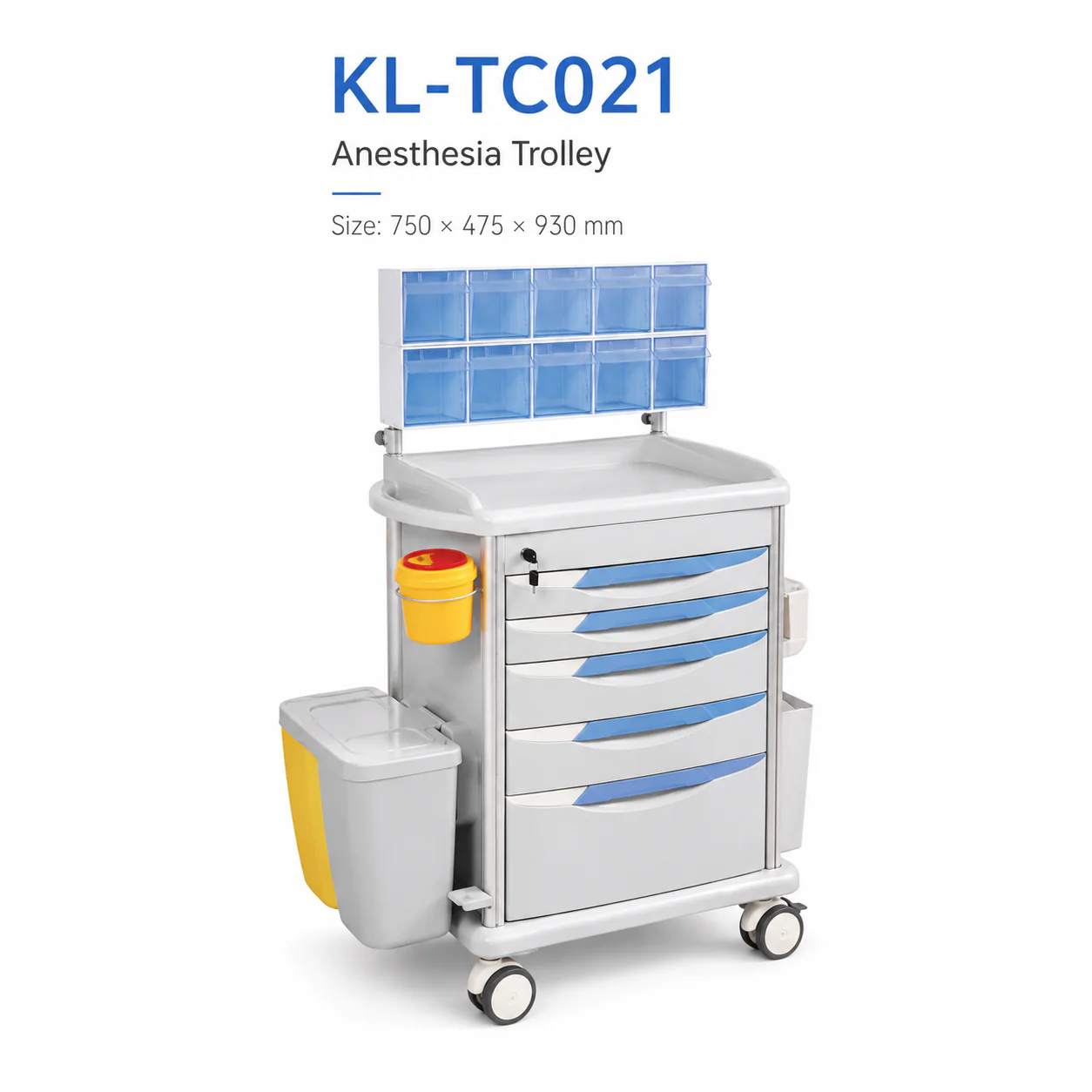 KL-TC021 KL-TC021 Anesthesia Trolley | 5-Drawer ABS Cart with Top Organizer