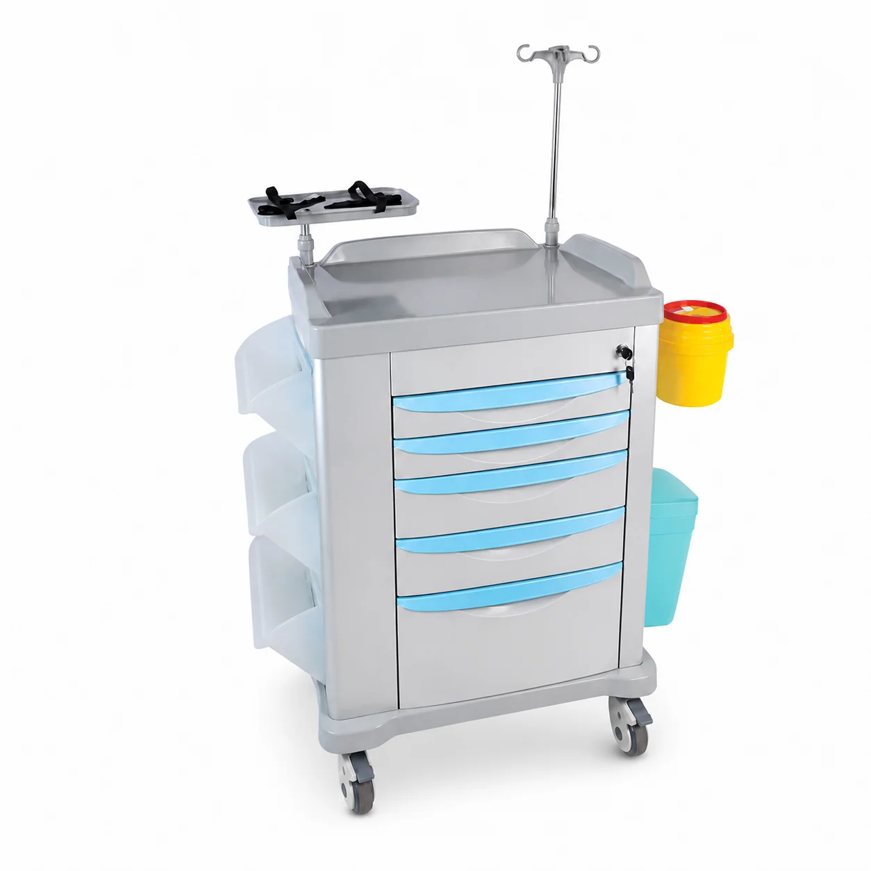KL-TC023 KL-TC023 Emergency Trolley | 5-Drawer Crash Cart with IV Pole