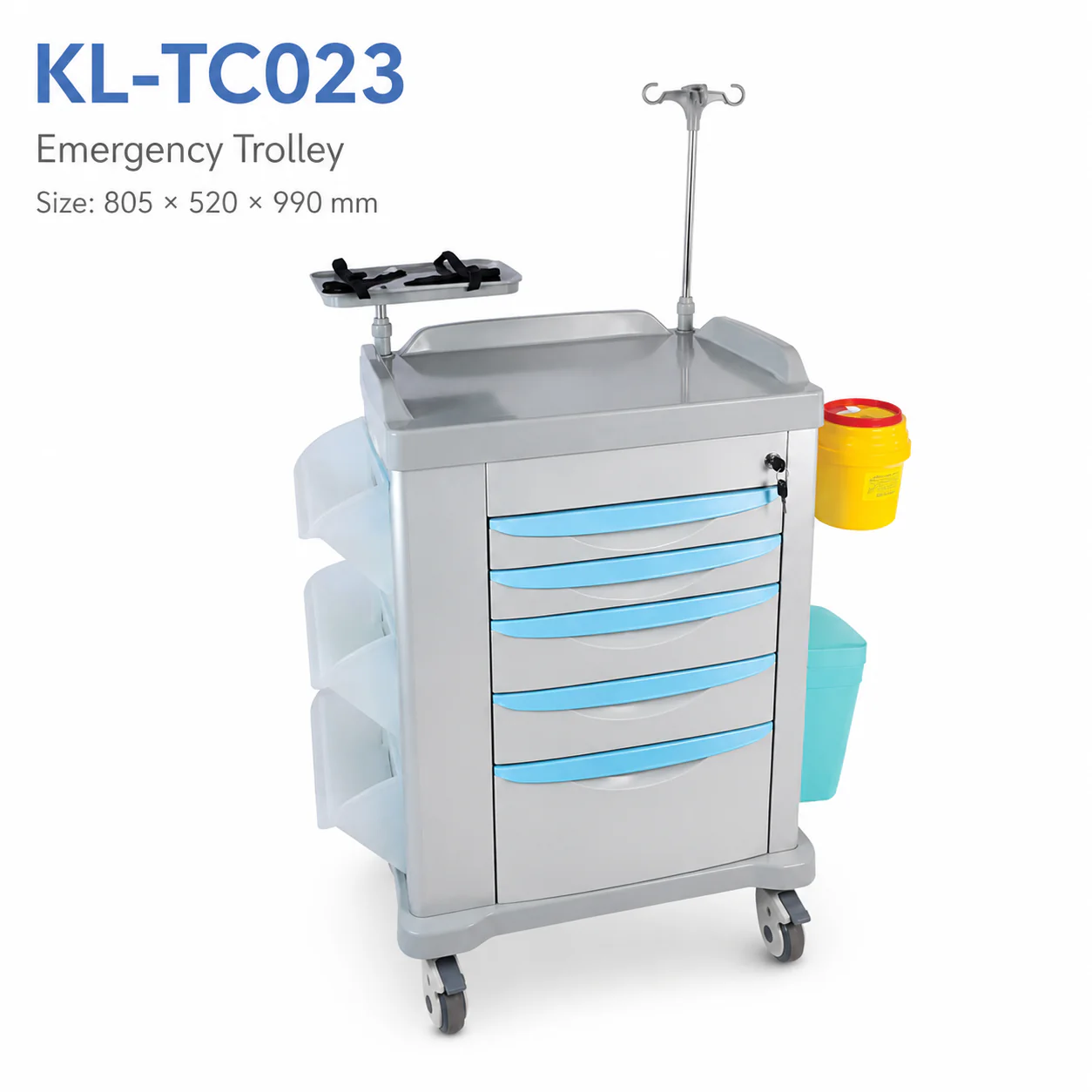 KL-TC023 KL-TC023 Emergency Trolley | 5-Drawer Crash Cart with IV Pole