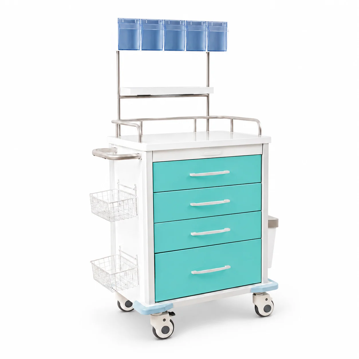 KL-TC024 KL-TC024 Anesthesia Trolley | 4-Drawer Teal ABS Cart with Top Organizer