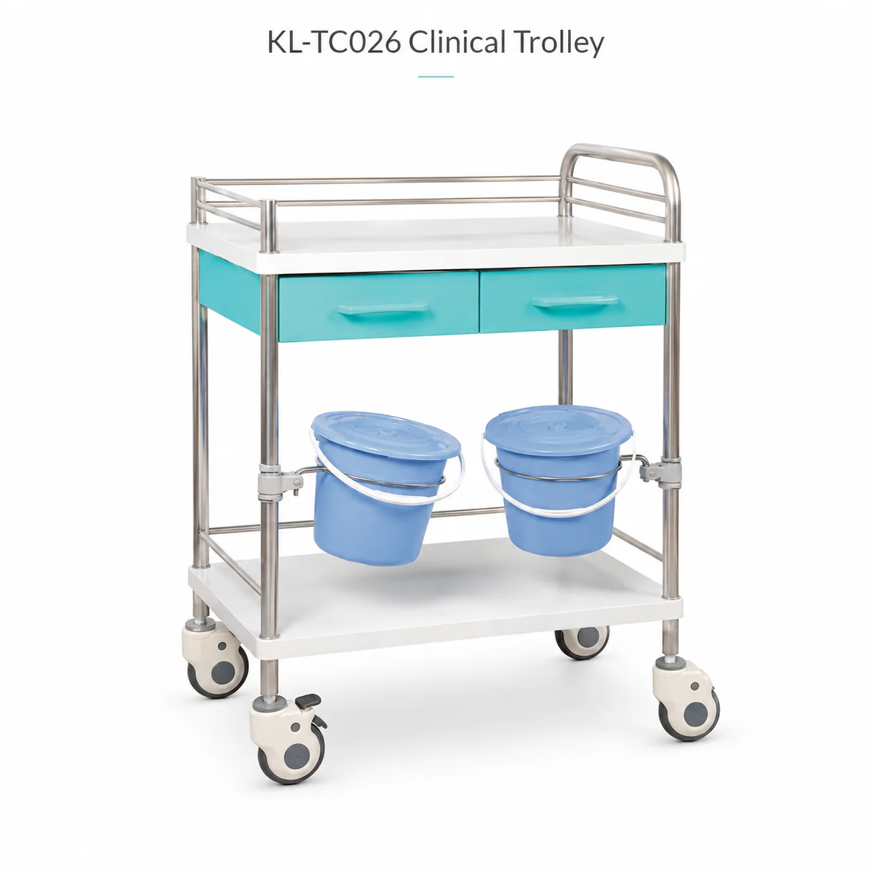 KL-TC026 KL-TC026 Clinical Trolley | Stainless Steel 1-Drawer Cart with Dual Buckets