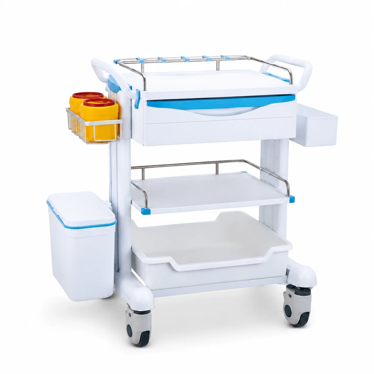 KL-TC028 KL-TC028 Clinical Trolley | Multi-Tier ABS Cart with Drawer and Side Containers