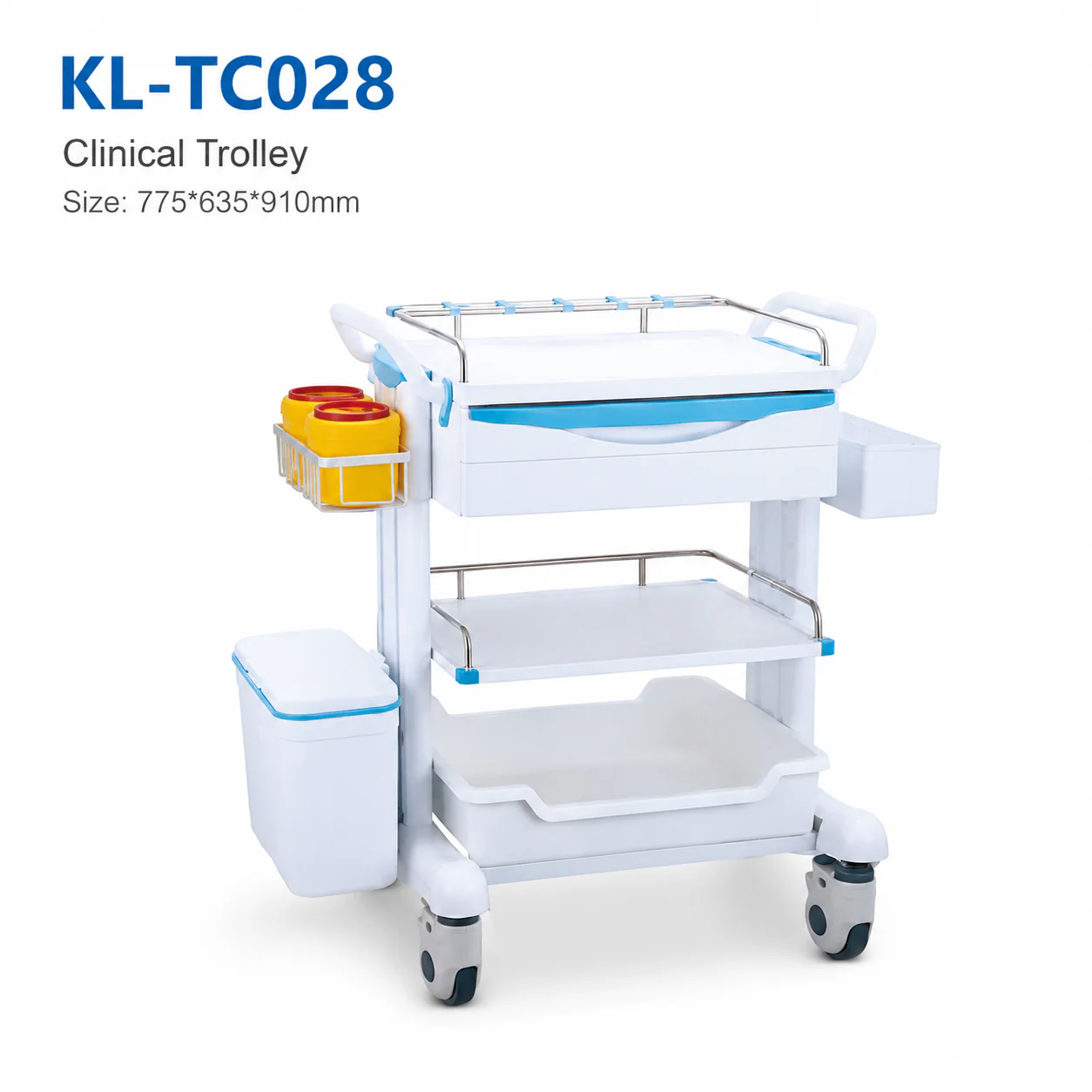 KL-TC028 KL-TC028 Clinical Trolley | Multi-Tier ABS Cart with Drawer and Side Containers