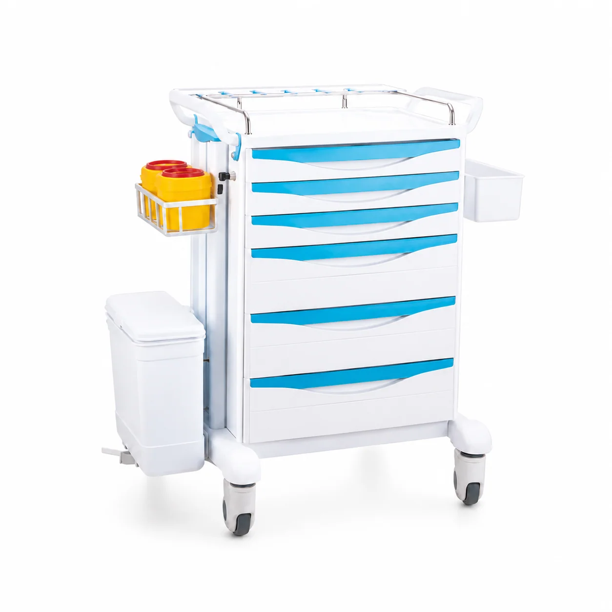 KL-TC031 KL-TC031 Clinical Trolley | 5-Drawer ABS Cart with Side Accessories and Silent Casters