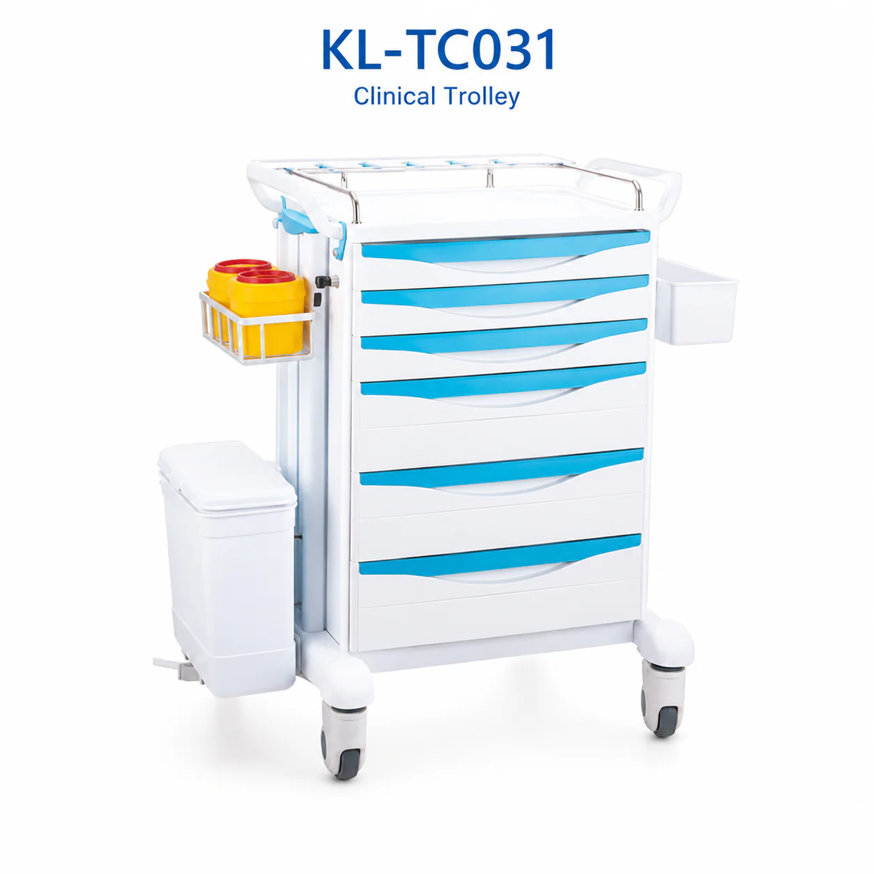 KL-TC031 KL-TC031 Clinical Trolley | 5-Drawer ABS Cart with Side Accessories and Silent Casters