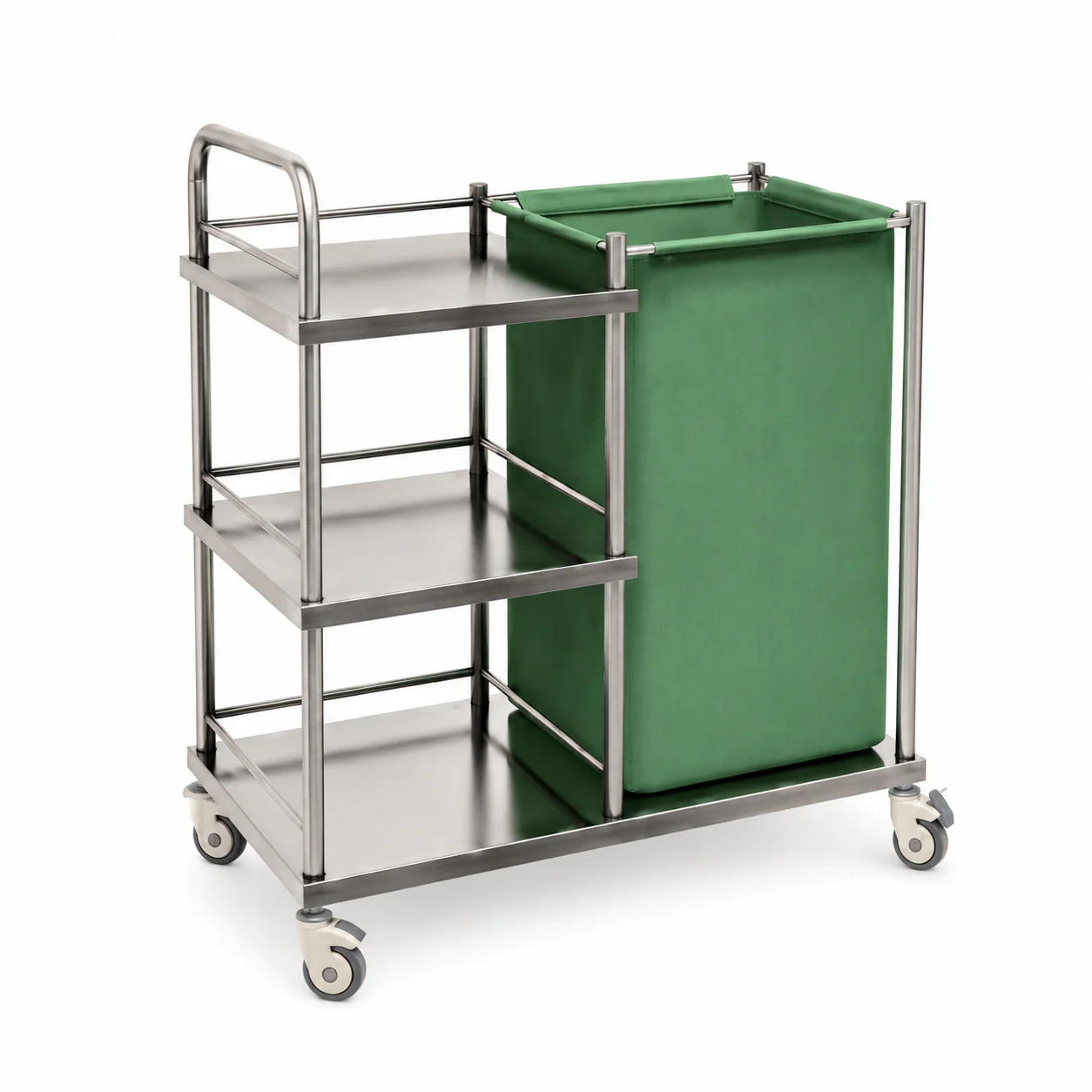 KL-TC033 KL-TC033 Laundry Trolley | Stainless Steel 3-Tier Shelf with Green Laundry Bag