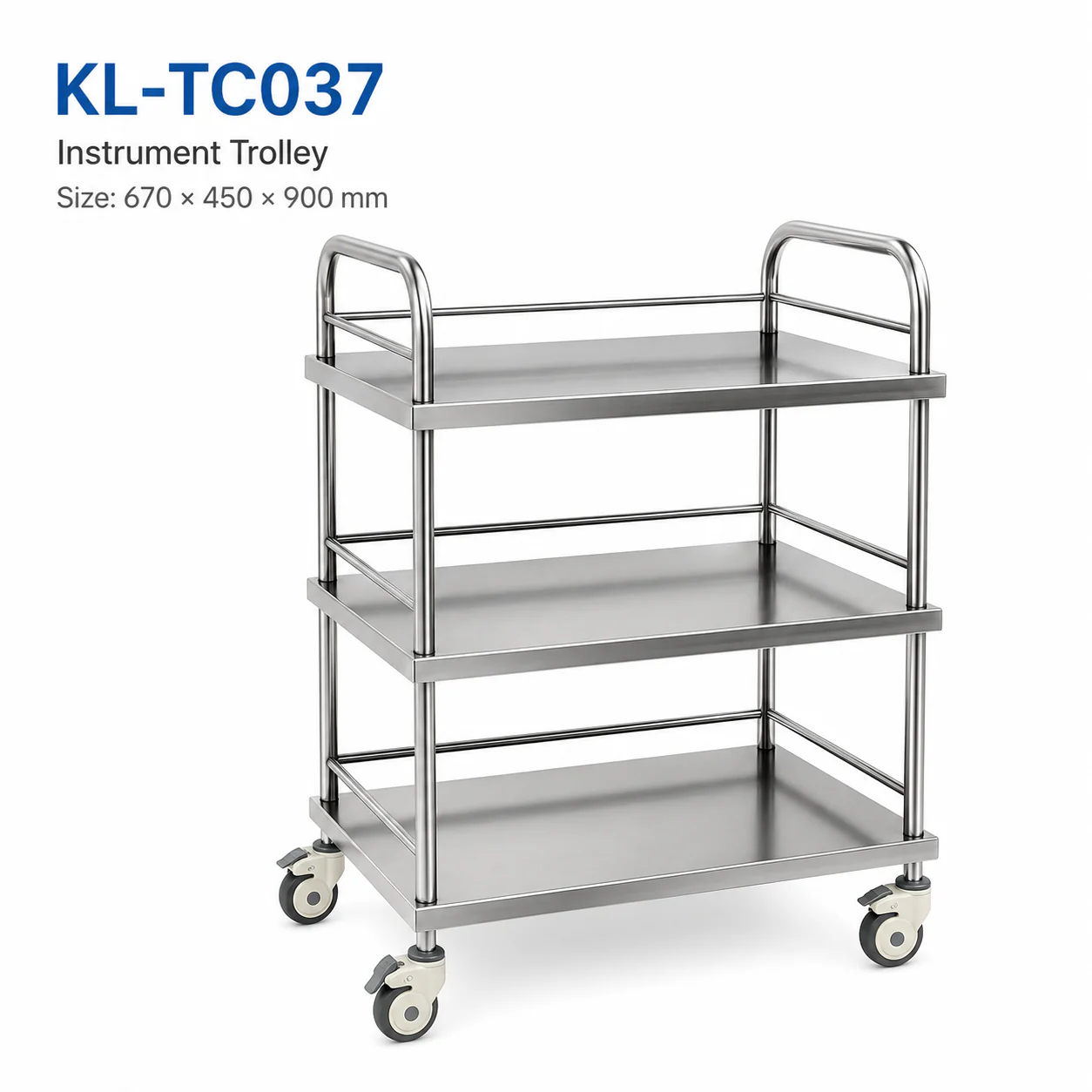 KL-TC037 KL-TC037 Instrument Trolley | Stainless Steel 3-Tier Medical Utility Cart