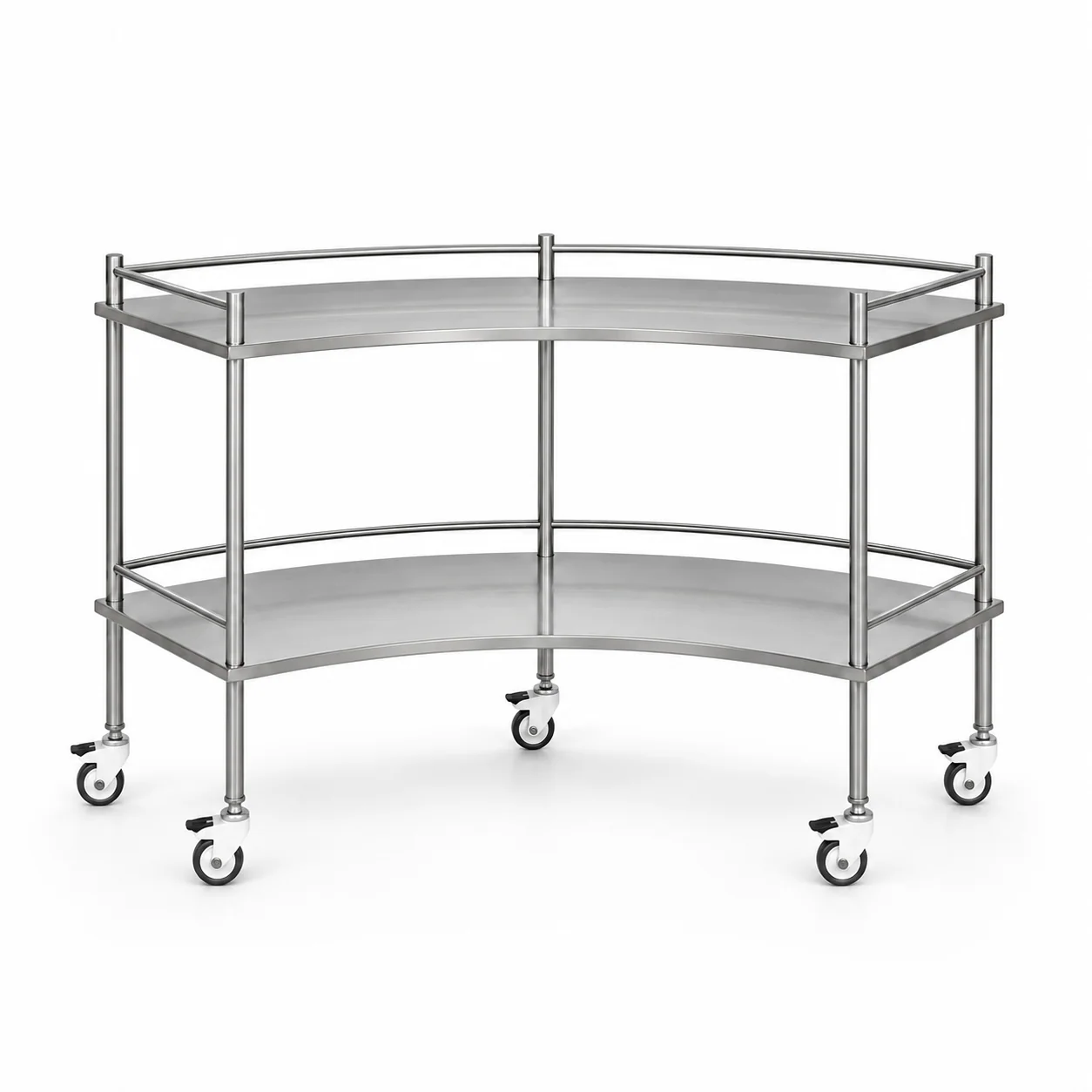 KL-TC038 KL-TC038 Instrument Trolley | Curved Stainless Steel 2-Tier Cart with Guard Rails