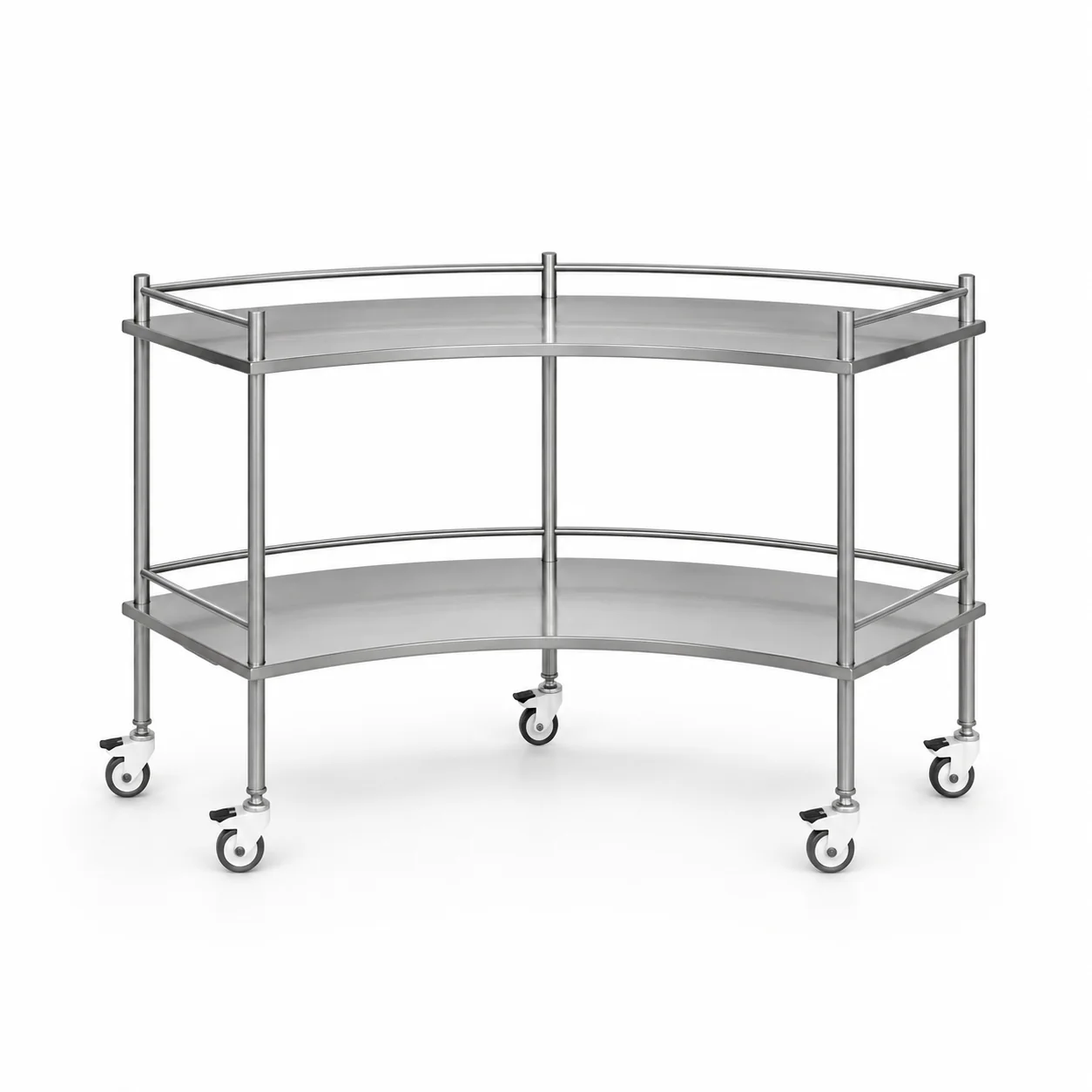 KL-TC038 KL-TC038 Instrument Trolley | Curved Stainless Steel 2-Tier Cart with Guard Rails