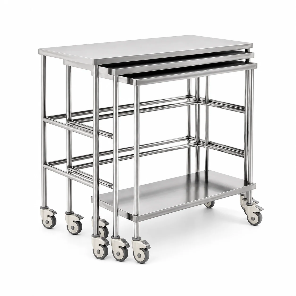 KL-TC039 KL-TC039 Stainless Steel Trolley | 3-Piece Nesting Set in Three Sizes
