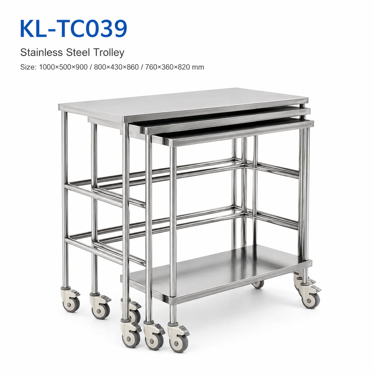 KL-TC039 KL-TC039 Stainless Steel Trolley | 3-Piece Nesting Set in Three Sizes