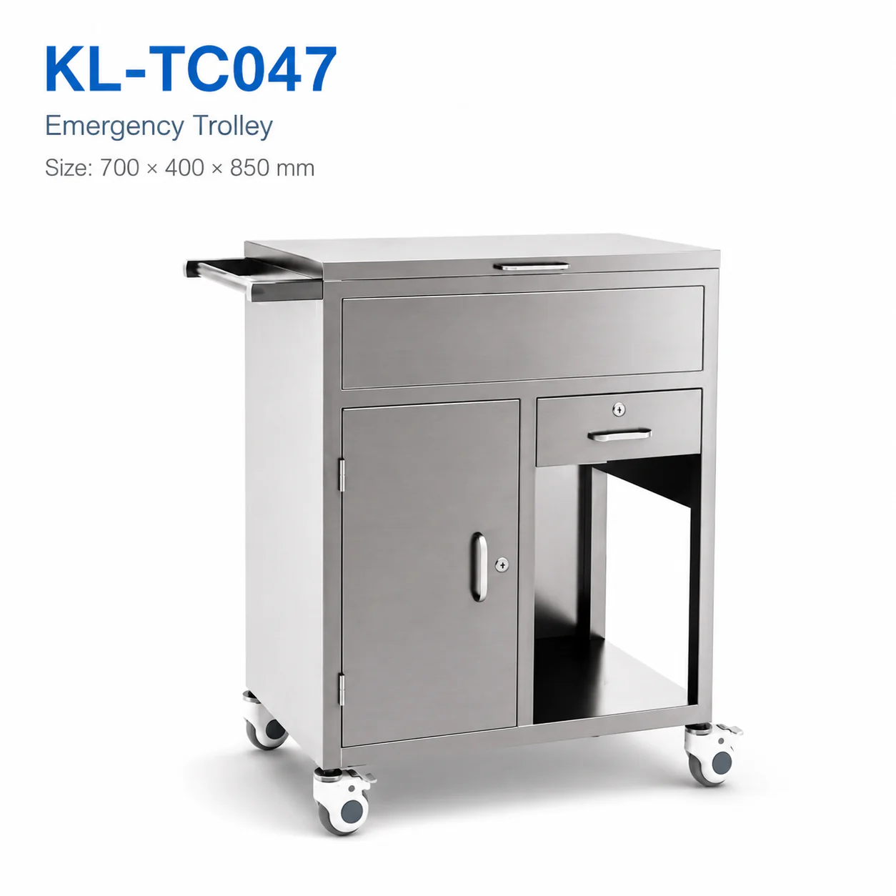 KL-TC047 KL-TC047 Emergency Trolley | Stainless Steel Drawer-Cabinet Cart with Side Handle