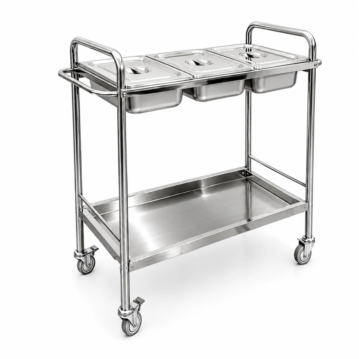 KL-TC048 KL-TC048 Mayo Trolley | Stainless Steel Twin-Basin Instrument Cart