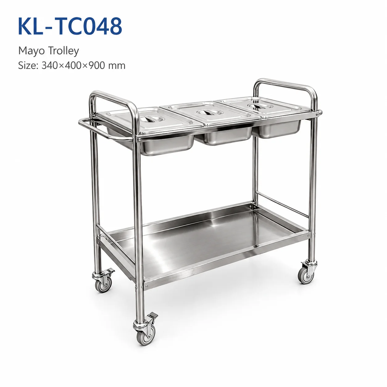 KL-TC048 KL-TC048 Mayo Trolley | Stainless Steel Twin-Basin Instrument Cart