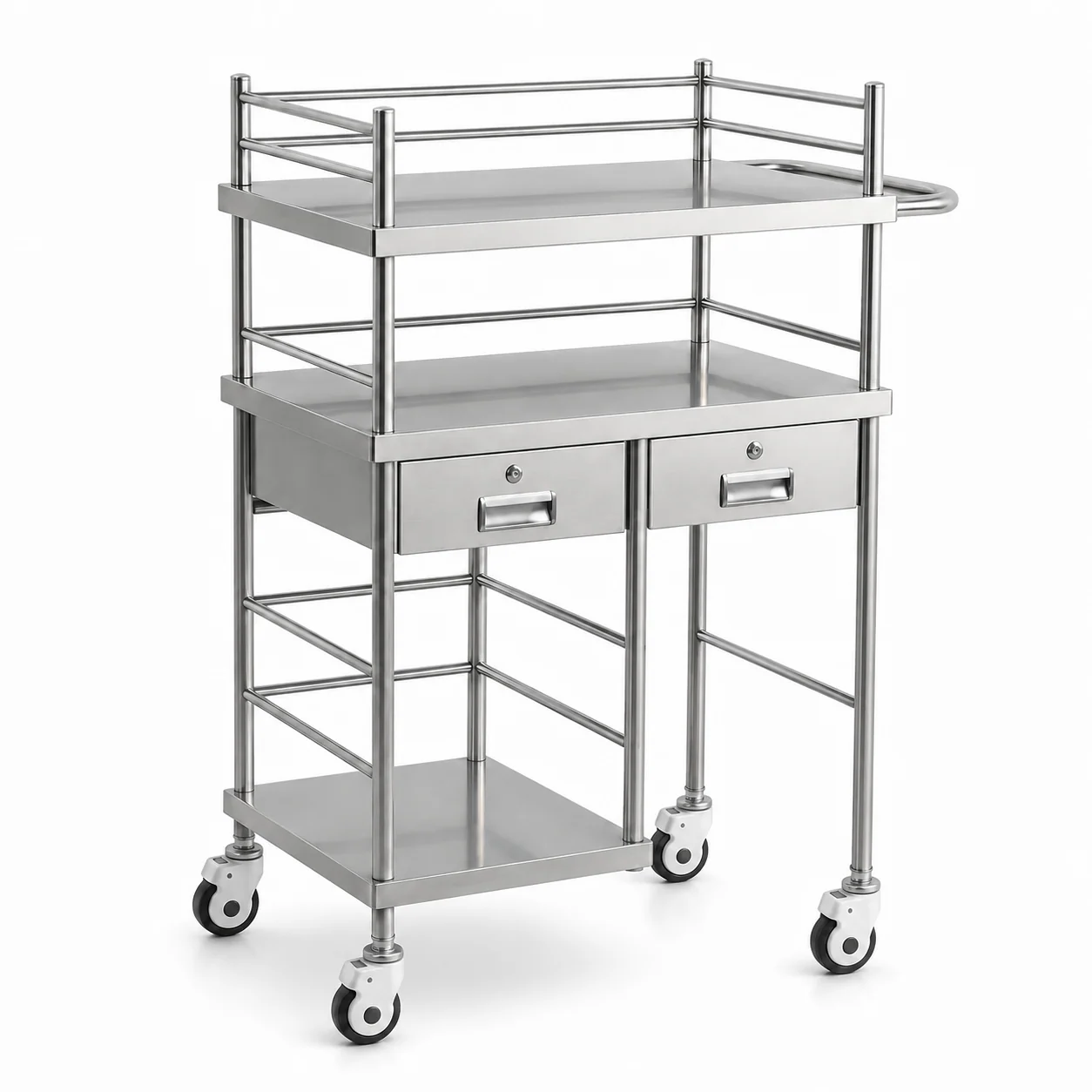 KL-TC053 KL-TC053 Medical Treatment Trolley | 3-Tier Stainless Steel Cart with 2 Drawers