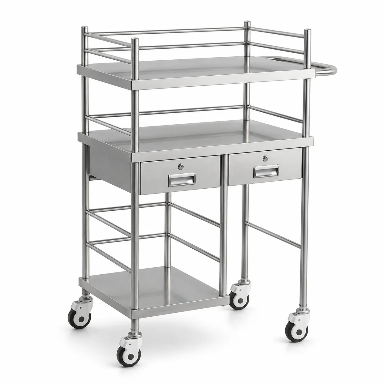 KL-TC053 KL-TC053 Medical Treatment Trolley | 3-Tier Stainless Steel Cart with 2 Drawers