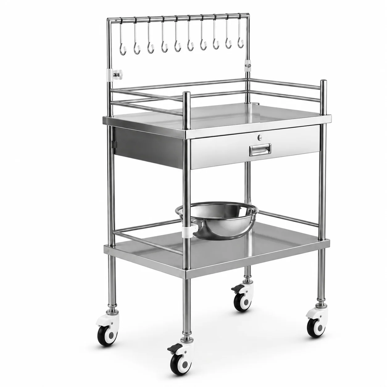 KL-TC054 KL-TC054 Infusion Treatment Trolley | Stainless Steel IV Trolley with Hooks and Bowl