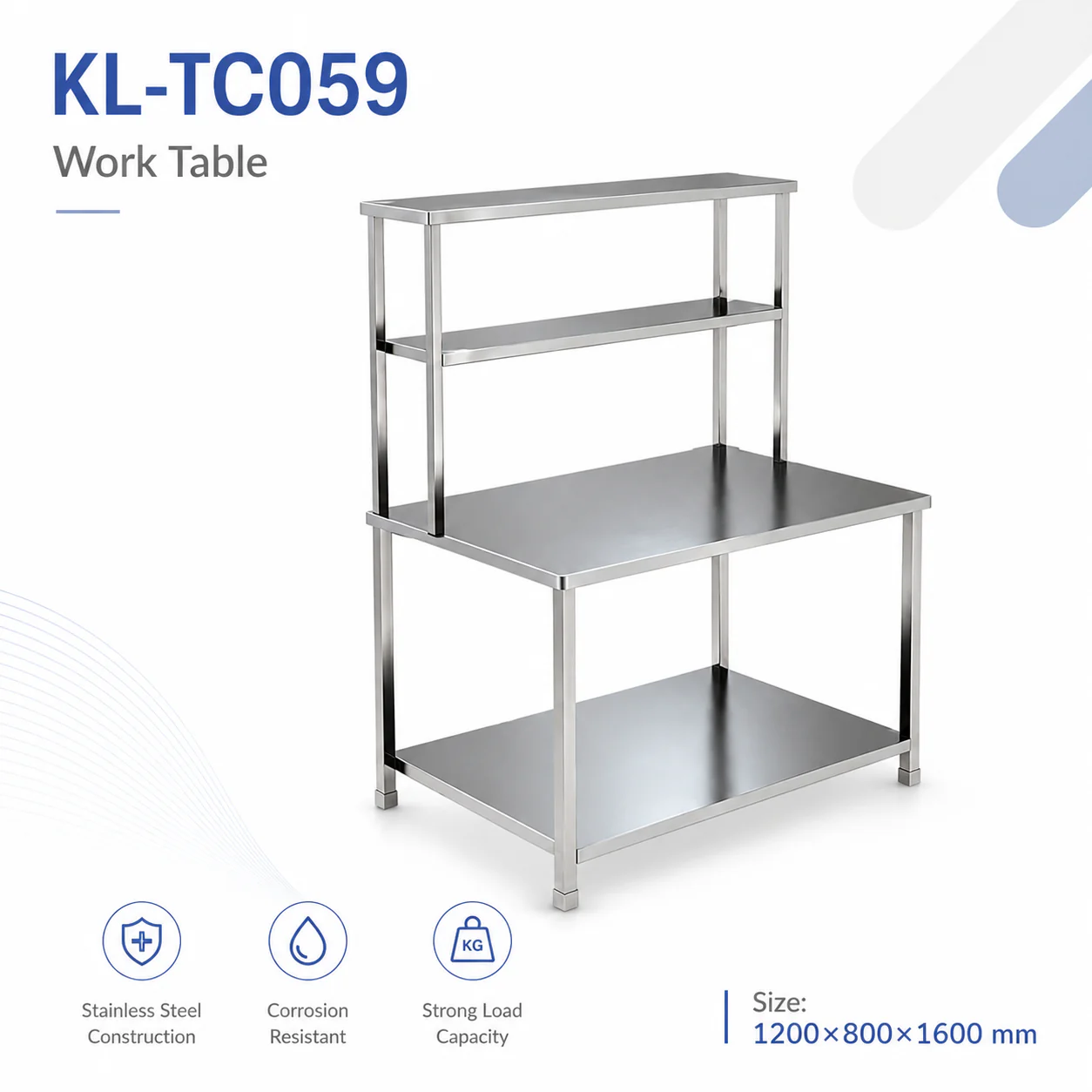 KL-TC059 KL-TC059 Work Table | 3-Tier Stainless Steel Workbench with Upper and Lower Shelves